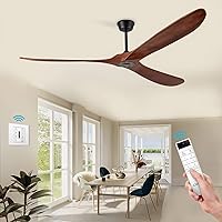 60'' Ceiling Fan With Remote and Wall Control, Walnut Ceiling Fan with 3 Wood Blades, 6 Speeds Smart Timing Reversible DC Motor, Modern Black Ceiling Fan for Indoor Outdoor Farmhouse/Patios