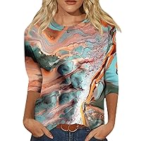 Plus Size Tops for Women Round Neck 3/4 Sleeve Floral Printed Bohemia Tops Fashion Blouse for Women Clothing
