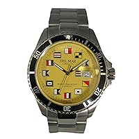 Del Mar 50376 46mm Stainless Steel Quartz Watch w/Stainless Steel Band in Silver with a Yellow dial