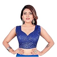 Aashita Creations Women's Sequence Embroidered Saree Blouse Blue Color_1150