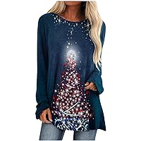 Gorgeous Xmas Tree Graphic Tunic Tops for Women Christmas Long Sleeve Crewneck Shirts Casual Blouses for Leggings