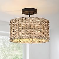 Rattan Ceiling Light with Black Canopy, 2-Light 12