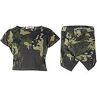 Girls Tops Camouflage Green Crop Top & Skort Skirt Shorts Summer Clothing Sets