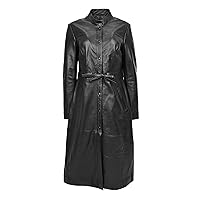 DR240 Women's Real Leather Slim Fit Trench Overcoat Black