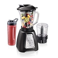 Blender and Food Processor Combo With Auto Programs For Smoothie and Ice Crush, Blend-In Portable Travel Cup, 52oz Glass Jar & 3 Cup Food Chopper, 950 Watts, Black (58242)