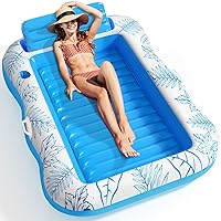 Inflatable Adult Pool Lounger Float - BAIAI Large Beach Sun Tanning Floaty Raft Sunbathing Water Lounge Floaties Tub with Drink Holder - Blow Up River & Lake Suntan Floating Swimming Mattress Mat