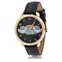 Accutime Friends Central Perk Adult Women's Analog Watch - Faux Leather Strap, Glass Dial Face, Gold Tone Mattle Case, Female, Analog Watch in Black (Model: FRI5000AZ)