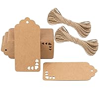 G2PLUS Kraft Paper Hollow Heart Gift Tags,100 PCS Brown Paper Heart Shape Blank Hang Tags with Twine for Party Favors, Baby Shower Favors, Wedding,Thanksgiving,Valentine's Day, and Crafts Decoration