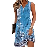 Beach Dresses for Women 2024 Vacation Swim Cover up V-Neck Summer Dress Button Down Sleeveless Boho Floral Sundress