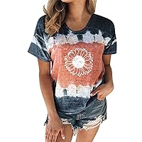 Women's Camisole Tank Tops Printed Short Sleeve O Neck Shirt Loose Fishing Womens Vintage Blouse Floral
