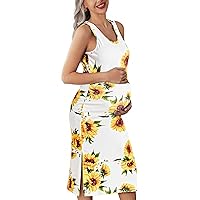 Ekouaer Women's Maternity Dress Rib Knit Sleeveless Tank Side Slit Bodycon Dresses Pregnancy Clothes S-XXL