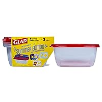 Glad Food Storage Containers, GladWare Summer Edition with Reversible Lid Inserts – 3 Ct Large Rectangle Containers & Lids, 64oz Microwave-Safe, Freezer-Safe, Dishwasher Safe
