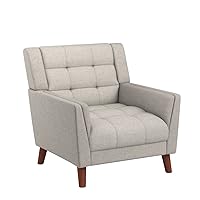 Christopher Knight Home Evelyn Mid Century Modern Fabric Arm Chair, Beige & Walnut