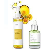 IUNIK Calendula Jojoba Oil Cleanser Gentle Makeup Remover Pore Cleansing Oil & Tea Tree Relief Facial Serum Non-sticky Non-greasy Gentle Soothing Moisturizing Calming Ampoule Korean Skincare