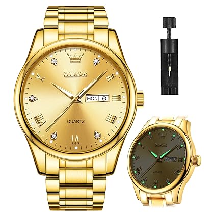 OLEVS Mens Gold Watches Analog Quartz Business Dress Watch Day Date Stainless Steel Classic Luxury Luminous Waterproof Casual Male Wrist Watches