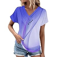 Womens Tops Summer 2024 Casual Trendy V-Neck Solid Color Soft Button Down Shirts Short Sleeve Party Tops for Women