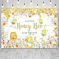 7x5ft A Little Honey Bee is On The Way Backdrop for Boys Girls Baby Shower Background for Photography Yellow Honeycomb Bee Flowers Decorations Banner Photo Props