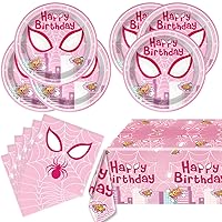 Pink Spider Party Tableware, Spider Pink Ghost 20 Plates 20 Paper Napkins and 51''x86'' Tablecloth，Super Girl Hero Birthday Party Supplies