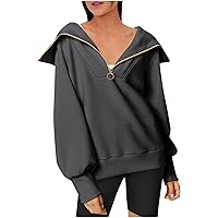 Womens Casual Sweatshirt 1/2 Zip Long Sleeve Shirt Lightweight Henley Loose Fitting Trendy Pullover Plain Blouses