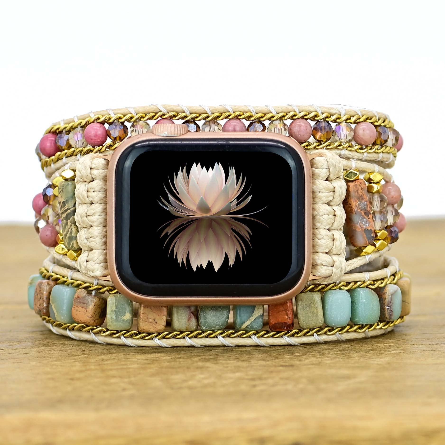 BOKIIWAY Handmade Beaded Boho Watch Bracelet Band Compatible with Apple Watch 38mm/40mm/41mm/42mm/44mm/45mm-Watch Strap for Iwatch Series 8/7/6/5/4/3/2/1/SE for Women (38/40/41mm, Mahogany Grain)