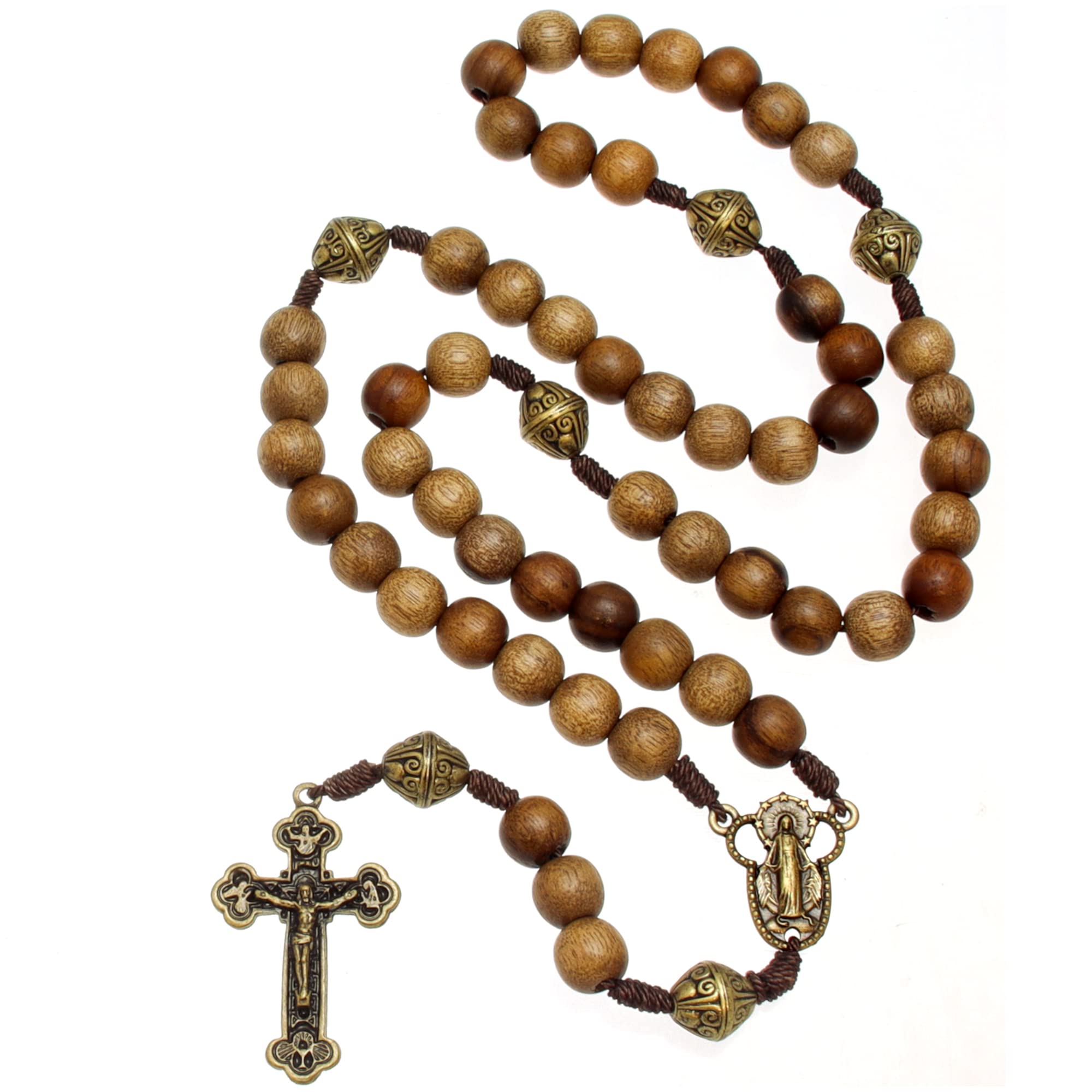 Alexander Castle Our Father Solid Wooden Rosary Beads (Handmade - Brazilian Walnut) with Miraculous Medal Junction - Comes in Velour Gift Pouch