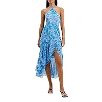 French Connection Womens Gretha Printed Hi-Low Halter Dress