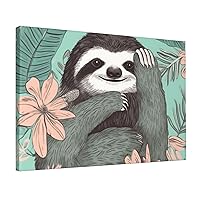 WSOIHFEC Animal Sloth Mint Green Printed Wall Art Canvas Poster Modern Wall Artwork Decorative Picture for Living Room Bedroom Home Decorative 18 x 12 in