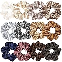 12 Pcs Satin Silk Scrunchies Soft Ties Fashion Bands Bow Ropes Elastic Bracelet Ponytail Holders Accessories for Women and Girls (4.5 Inch, Multi-colored)