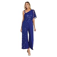 R&M Richards Womens Lace Overlay Sequined Jumpsuit