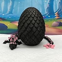 Black and Pink Cherry Blossom Dragon with Dragon Egg, 3D Printed Articulated Black and Pink Cherry Blossom Dragon, Fidget ADHD Sensory Toy D028