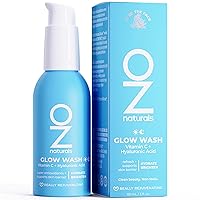 OZNaturals GLOW WASH: Anti Aging Vitamin C Facial Cleanser, Brightening + Hydrating Gel, Natural Ingredients, Daily Skincare, Organic Aloe + Spirulina, Hyaluronic Acid | 3oz