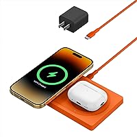 BoostCharge Pro 2-in-1 Wireless Charging Pad with MagSafe 15W, Fast Charging iPhone Charger Compatible with iPhone 15, 14, 13, and 12 Series, AirPods, and Other MagSafe Enabled Devices - Orange