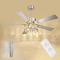 Ceiling Fans with Lights - 52 Inch Ceiling Fans with Lights and Remote Control, Modern Crystal Ceiling Fan with 5 Reversible Blades in Nickel and Wooden Grey Finish for Living Room, F9327 ST