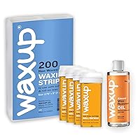 waxup Honey Roll On Wax 4 Pack and 200 Wax Strips, Almond Oil Wax Remover, Hair Removal Waxing Kit.