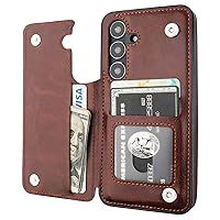 Compatible with Samsung Galaxy S24 Wallet Case with Card Holder, PU Leather Kickstand Card Slots Case, Double Magnetic Clasp and Durable Shockproof Cover 5G 6.2 Inch(Brown)