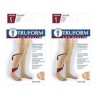 Truform Compression 30-40 mmHg Thigh High Open Toe Dot Top Stockings Beige, Medium, 2 Count