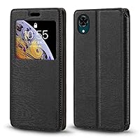 for Hisense A9 Case, Wood Grain Leather Case with Card Holder and Window, Magnetic Flip Cover for Hisense A9 (”) Black
