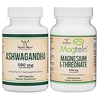 Double Wood Supplements Ashwagandha 500mg 120 Count, Magnesium L-Threonate 2000mg 120 Count