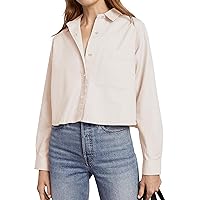 siliteelon Button Down Shirts for Women Cotton Cropped Long Sleeve Button Up Shirts Crop Shirts Tops Blouse with Pocket