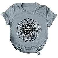 African Shirts for Women Women Casual Sunflower Printing Shirts Round Neck Short Sleeve Tee Tops Tunic Blouse