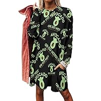 Avocado Cute Long Sleeves Sweatshirt Dress for Women Casual Loose Pullover Round-Neck Tunic with Pockets