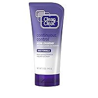 Clean & Clear Continuous Control Benzoyl Peroxide Acne Face Wash with 10% Benzoyl Peroxide Acne Treatment,Daily Facial Cleanser with Acne Medicine to Treat and Prevent Acne,For Acne-Prone Skin,5 oz