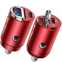 MRGLAS 90W USB C Car Charger,2-Pack Super Mini Metal USB C Car Charger Fast Charging Adapter [PD+QC]&[Dual PD],Car Cigarette Lighter USB Charger Compatible with iPhone 15 14 Pro Max iPad Samsung - Red