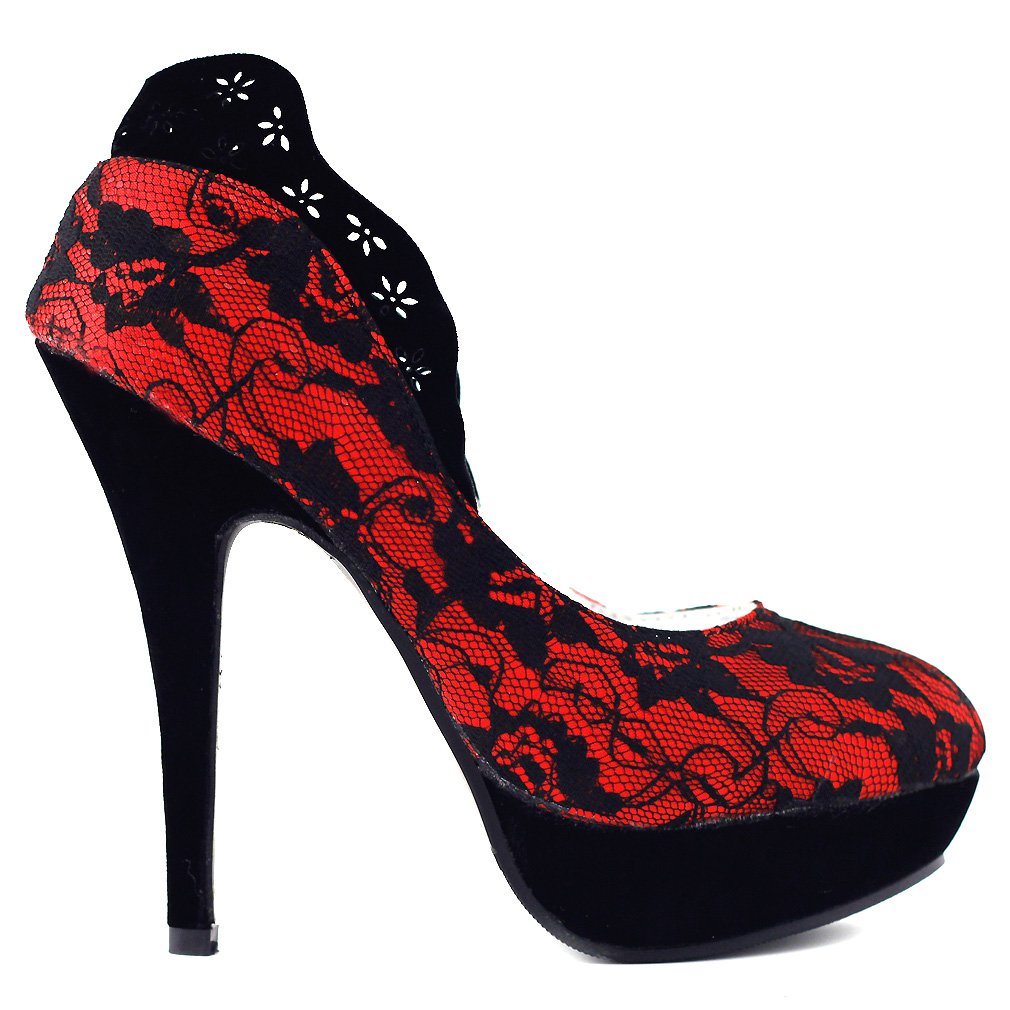 SHOW STORY Sexy Two Tone Closed-Toe Lace Platform High Heel Stiletto Pumps,LF30443