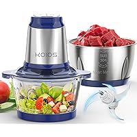 Electric Food Chopper Meat Processor, 2 Speed 500W 8 Cups Food Grinder w/  2L BPA-Free Glass Bowl & 4 Sharp Blades for Meat, Vegetables, Fruits and