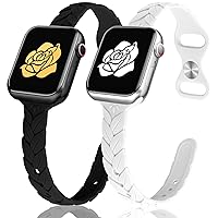 2 Pack Engraved Silicone-Bands Compatible with Apple Watch Band 38mm 40mm 41mm 42mm 44mm 45mm 49mm, Slim Feminine Fashion Leaf Design Waterproof Strap,For iWatch Series 9 8 7 6 5 4 3 2 1 Women