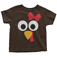 Threadrock Little Girls' Turkey Face with Big Red Bow Toddler T-Shirt