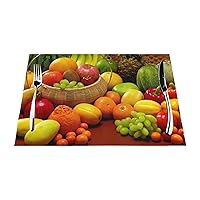 Variety Fresh Vegetables Fruits Placemats for Dining Table Set of 6, Anti Slip, Washable and Heat Insulated Dining Table Mats, for Indoors and Outdoors, Easy to Clean, 18x12 Inches