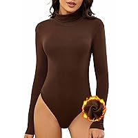Fleece Long Sleeve Bodysuit for Women Mock Turtleneck Thong One Piece Thermal Body Suits Going Out Tops Sexy