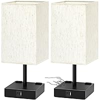 Touch Control Table Lamps Set of 2 - Nightstand Lamp for Bedroom with USB C+A Charging Ports & AC Outlets, 3-Way Dimmable Bedside Lamp Flaxen Fabric Shade for Bedroom Living Room(Bulb Included)